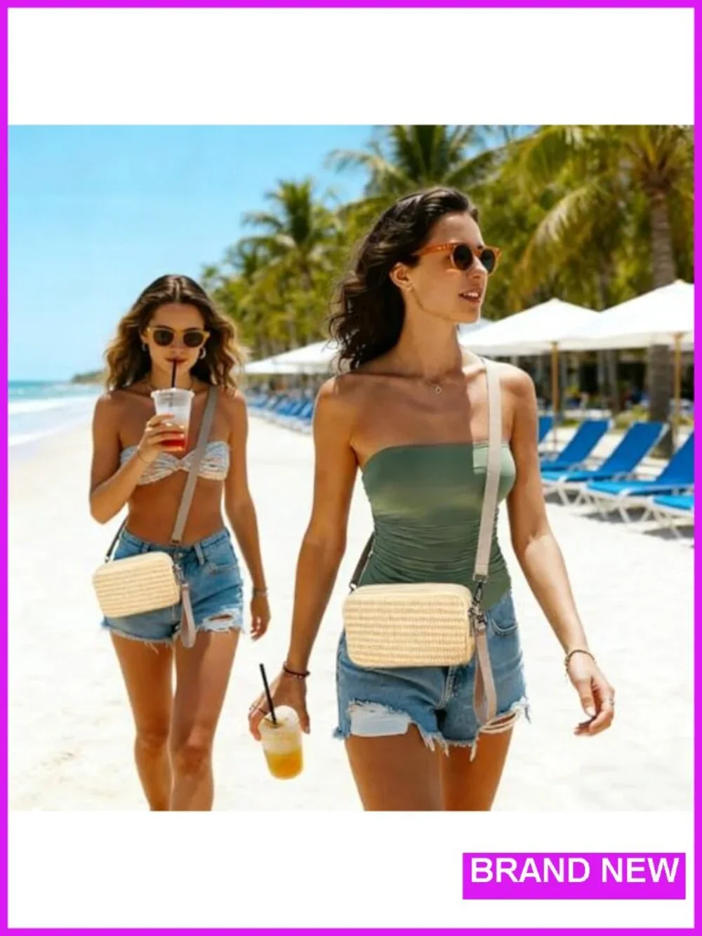 Woven Straw 3-Zip Crossbody Wristlet Wallet with Card Slots